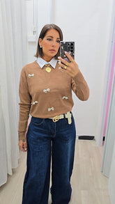 Pull Fiocco di Perle Biscotto